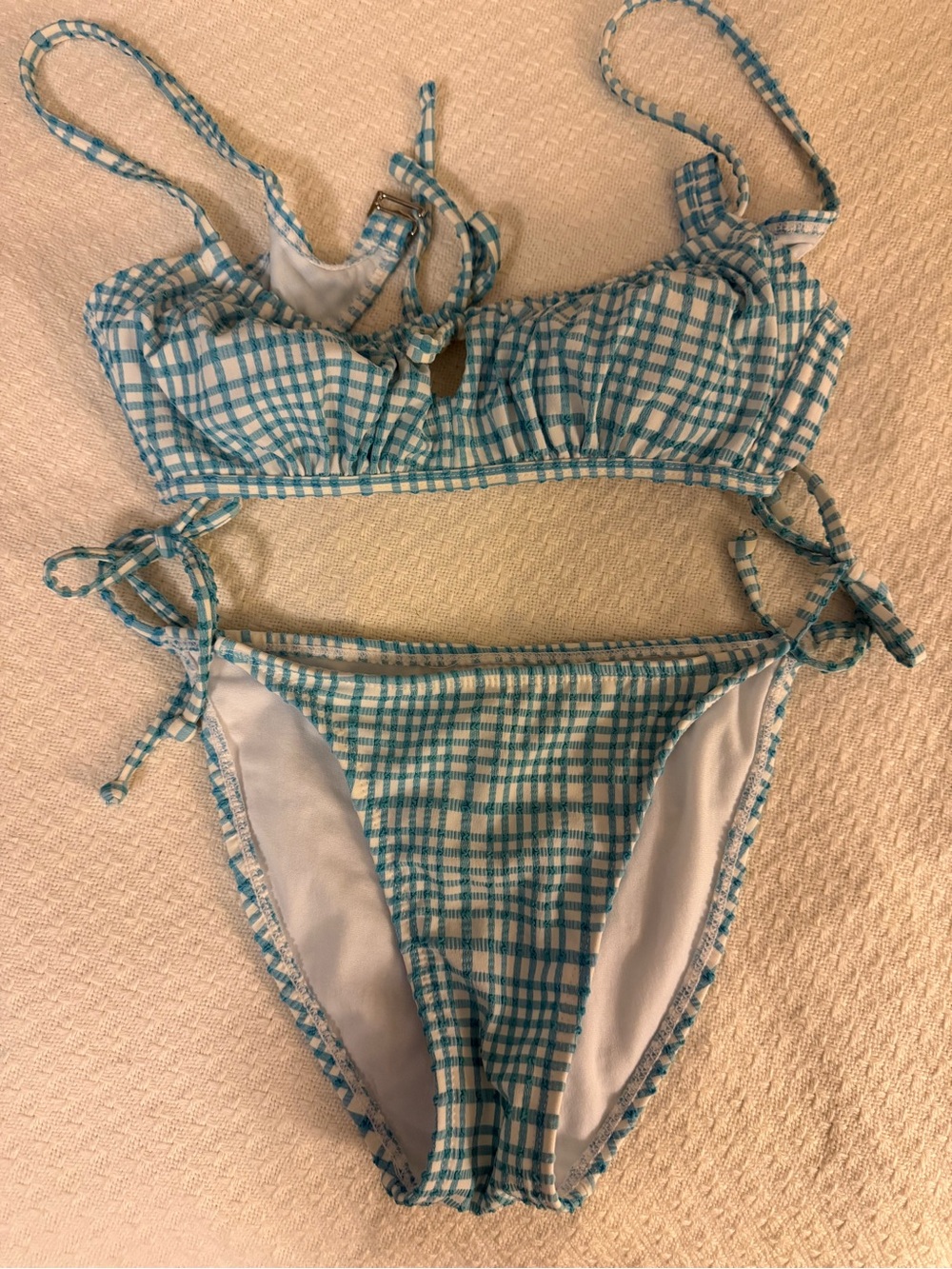 Xhilaration Blue Gingham Tie-Side Two-Piece Swim Set